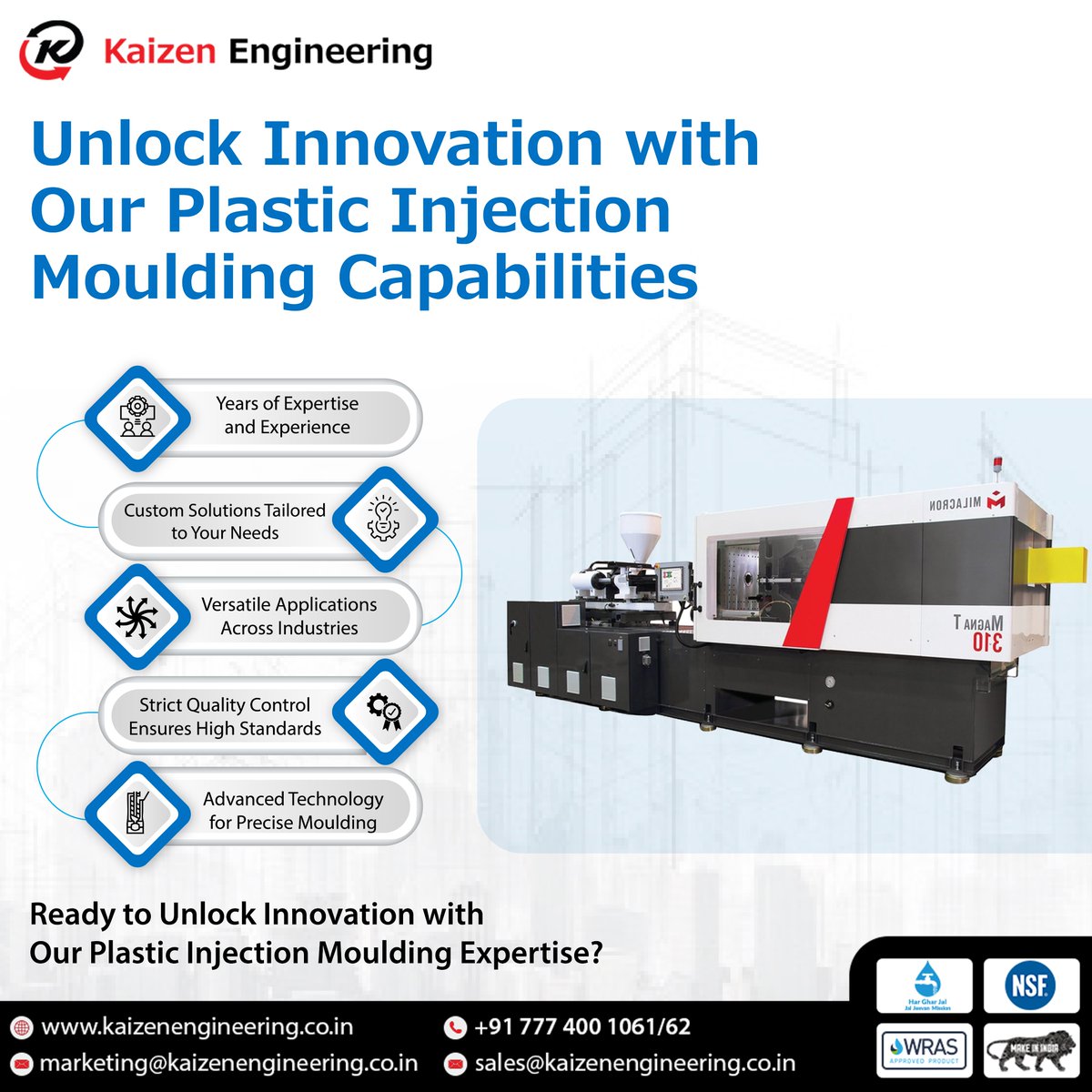 Transform your ideas into reality with our cutting-edge plastic injection moulding capabilities! From concept to creation, we've got you covered. Contact us today and unlock the power of innovation!

#plasticInjectionmoulding #injectionmoulding  #manufacturing #kaizenengineering