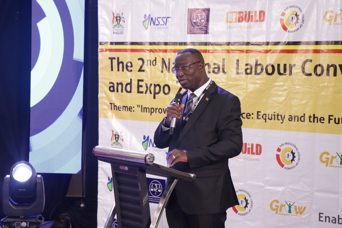 Aggrey D. Kibenge @Mglsd_UG in his opening remarks @ the 2nd Labour Convention, emphasizes that workplaces with high levels of labour justice have higher labour productivity as a result of morale, reduced work conflicts and increased retention of talents at work. #EnablinChange