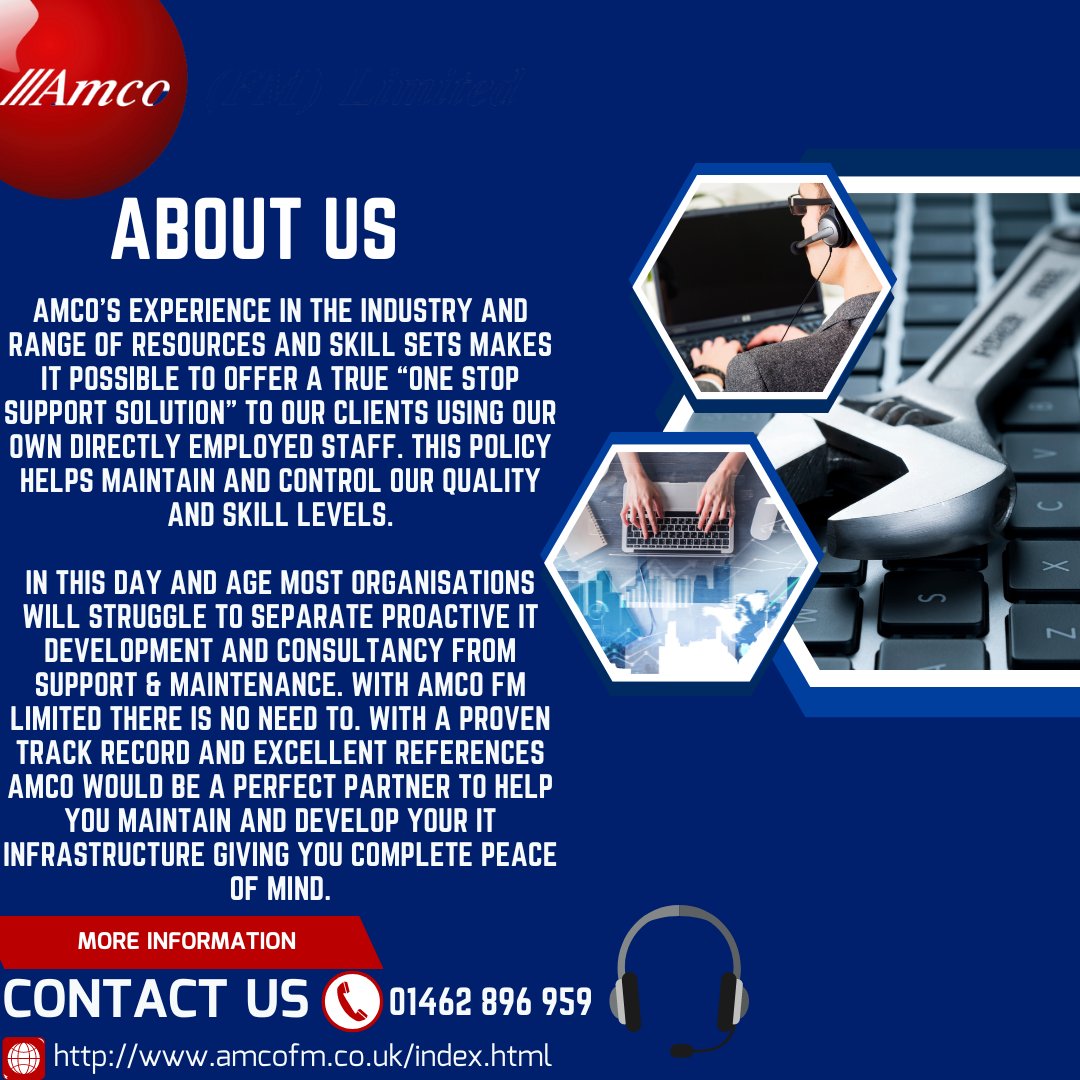 AmcoFM's tweet photo. About Us

Amco FM Limited  
#itsupport #itsupportservices #itservices #computersupport #itsupportengineer #techexperts #technology #itservicescompany #itmaintenance #itsupportspecialist #computerservices #Like #follow https://t.co/U5wDlaJs5m
