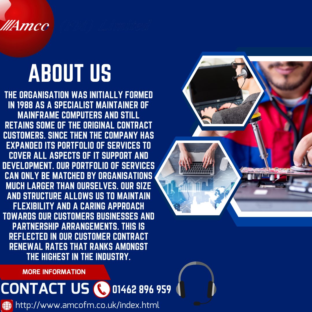AmcoFM's tweet photo. About Us

Amco FM Limited  
#itsupport #itsupportservices #itservices #computersupport #itsupportengineer #techexperts #technology #itservicescompany #itmaintenance #itsupportspecialist #computerservices #Like #follow https://t.co/U5wDlaJs5m
