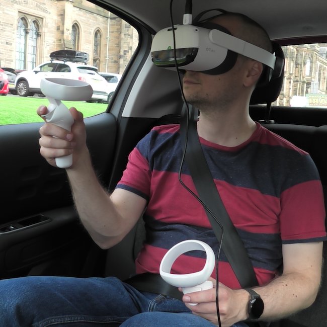 New research from @GlasgowCS has explored how vehicle passengers using VR headsets could enjoy games which move at ‘ludicrous speed’ or work in a relaxing virtual environment without experiencing motion sickness. Read more: gla.ac/4aO01zm