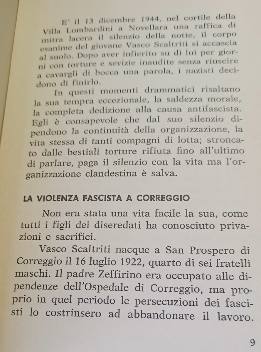 Vasco Scaltriti, un fratello di mio nonno paterno, era un partigiano conosciuto. Fu catturato e fucilato dopo giorni di torture. Aveva 22 anni. Domani ricordiamo tutti quelli che come lui si sono sacrificati per la libertà. Non si tratta di politica, si tratta di antifascismo.