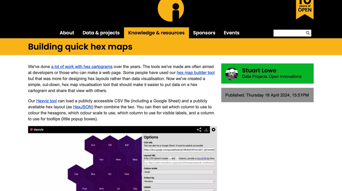 OpenInnovates's tweet photo. We have a new tool to share - the Hexviz tool was built to create quick and easy #HexMaps. Hope you like it and use it #OpenData https://t.co/byNr5qdsSG