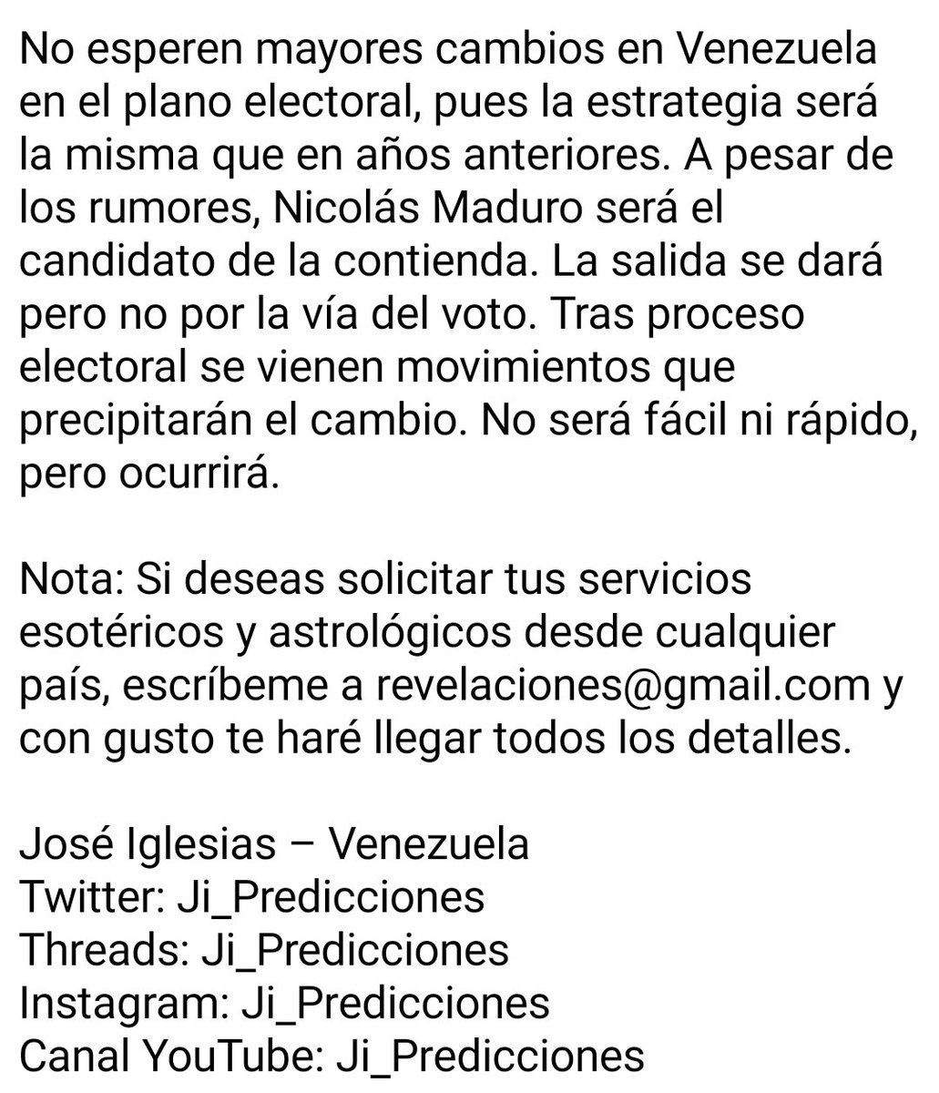 #Predicciones2024 del tarotista José Iglesias publicadas el 15/01/2024. Próximamente nuevos vaticinios serán revelados.