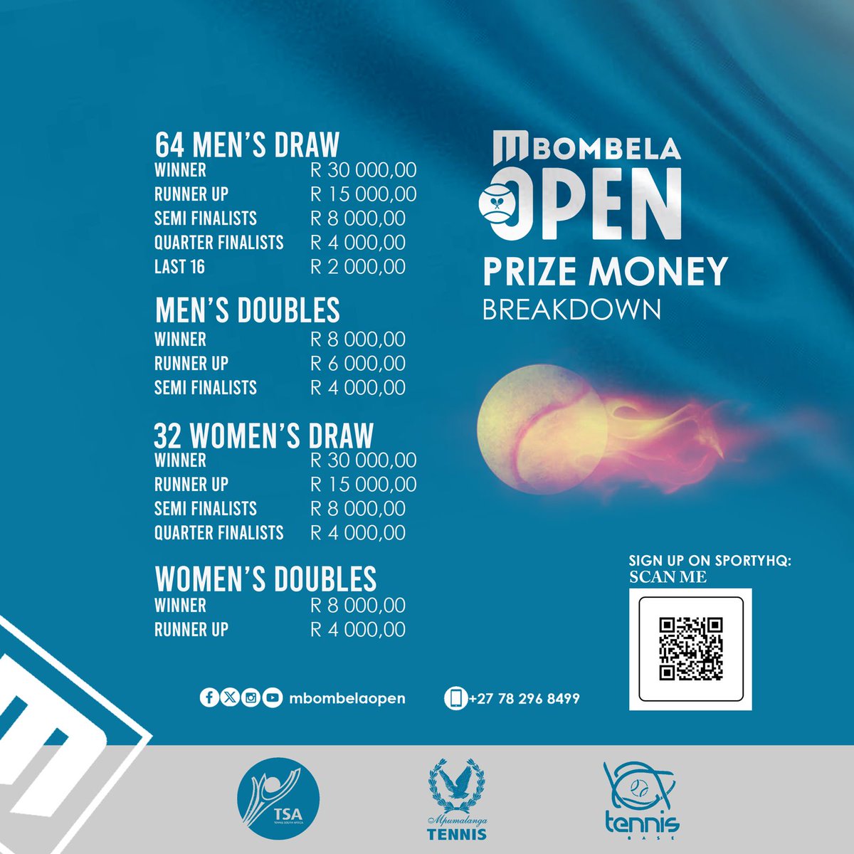 Have you signed up for the @MbombelaOpen yet? Don't miss out!

Enter before the entry deadline this Friday, April 26th. This tournament boasts a huge R200,000 prize pool!

To enter, click here 👉 tsa.sportyhq.com/tournament/vie…

#MbombelaOpen
