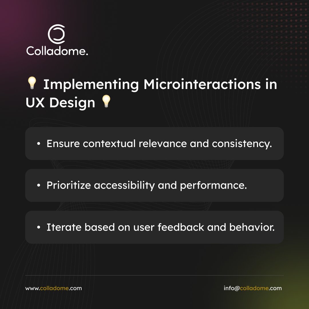 Join us on a journey into the world of microinteractions – those small yet mighty moments that shape your digital experience!

Read more at: zurl.co/DwPO 

#UXDesign #Microinteractions #UserExperience #DigitalExperience #DesignThinking #UIUX #InteractiveDesign