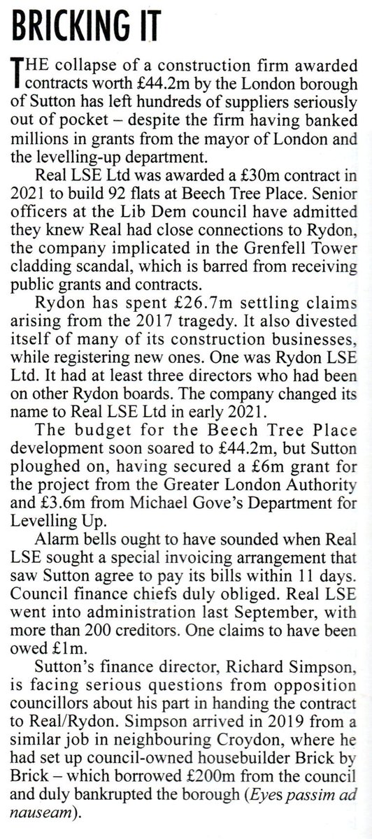 As exclusively revealed by @InsideCroydon in December. Sutton Council makes @PrivateEyeNews yet again. insidecroydon.com/2023/12/19/cou…