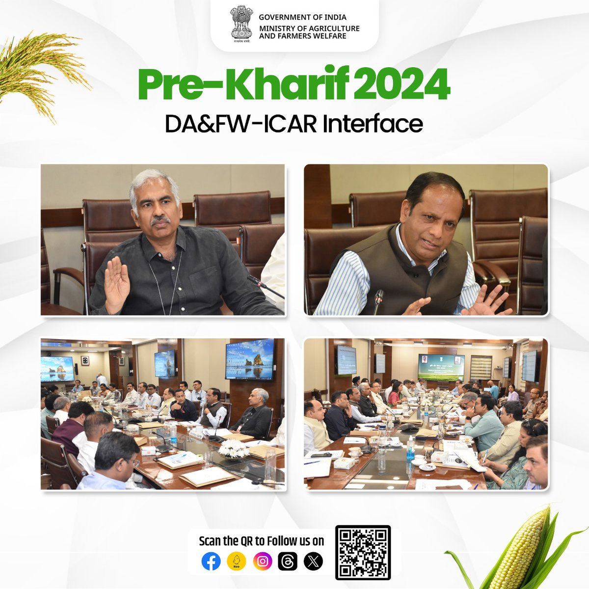 The DA&FW-ICAR Interface for Kharif 2024 held today at Krishi Bhawan, New Delhi, jointly chaired by Sh Manoj Ahuja, @SecyAgriGoI & Dr. Himanshu Pathak, Secretary(DARE) & DG(ICAR), signified a crucial gathering of policymakers & experts to strategize for the upcoming Kharif season