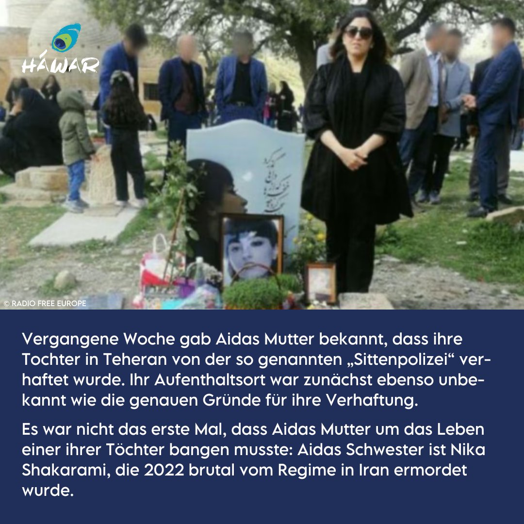 Vergangene Woche gab #AidaShakarami|s Mutter bekannt, dass ihre Tochter verhaftet wurde. Es war nicht das erste Mal, dass Aidas Mutter um das Leben einer ihrer Töchter bangen musste: Aidas Schwester ist #NikaShakarami, die 2022 brutal vom Regime in Iran ermordet wurde.