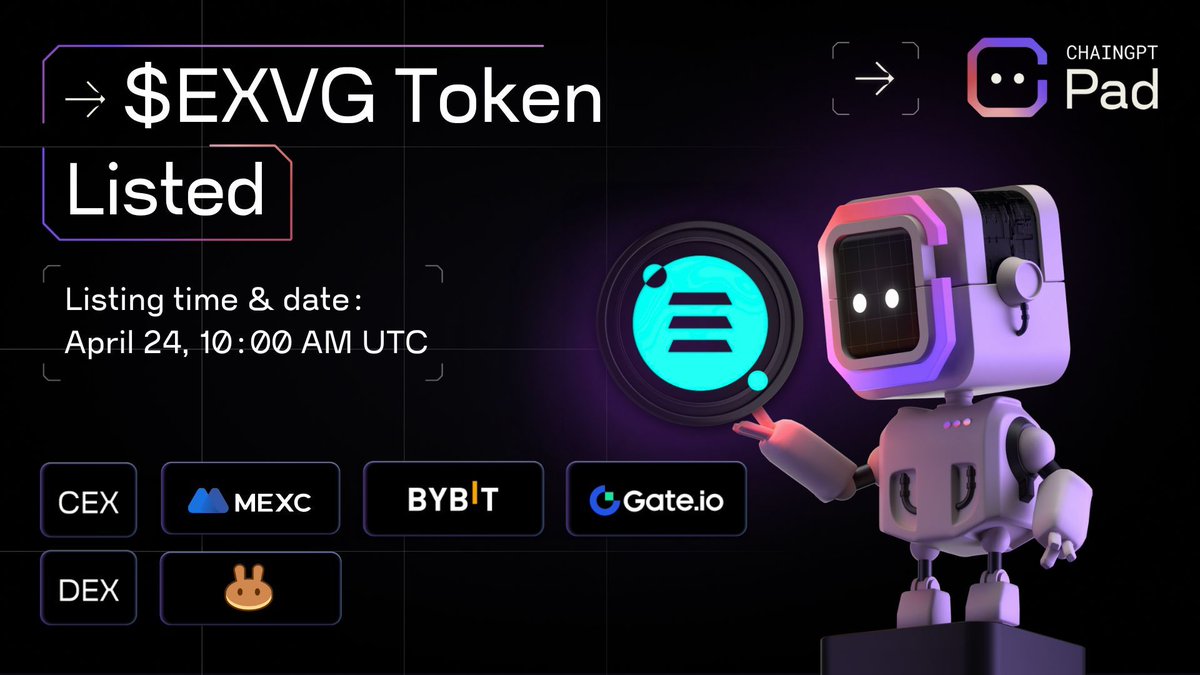 📣 @exverse_io $EXVG is listed! 🔹 Bybit: bybit.com/en/trade/spot/… 🔹 Gate.io: gate.io/trade/EXVG_USDT 🔹 MEXC: mexc.com/exchange/EXVG_… 🔹 PancakeSwap: pancakeswap.finance/swap?inputCurr… Token Claim: pad.chaingpt.org/buy-token/40 CA: 0xBb7D61D2511fD2e63F02178ca9B663458Af9FC63