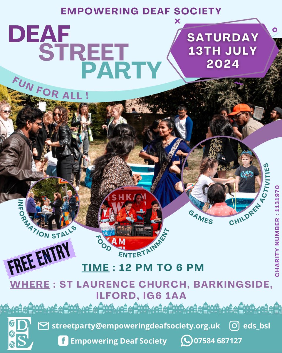 Ain’t no party like a deaf street party 🎉 Once again @eds_bsl are hosting their annual street party on Saturday 13th July, from 11 AM to 6 PM in Ilford Entry is free and it’s set to be busy with hundreds of people expected. Get the dates in your diary 📔 #Deaf #DeafEvents