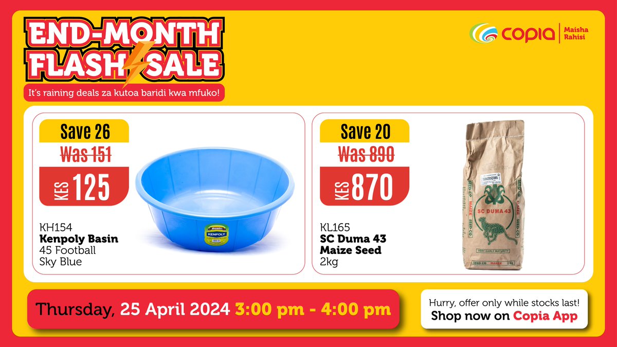 Hii Thursday it's raining deals za kutoa baridi kwa mfuko. Kaa rada!📷#CopiaFlashSale  Go to bit.ly/3HVWgea #CopiaApp #PlugWaNguvu #ShoppingBilaKusafiri