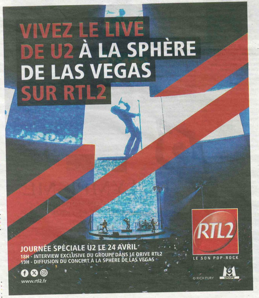 radio_scope's tweet photo. Ce soir, #RTL2 diffuse à 19h l'ultime concert de U2 dans la Sphère de Las Vegas en exclusivité française, à l'instar de nombreuses autres radios dans le monde.
Elle sera précédée d'une itw exclusive du groupe dans le #DriveRTL2 avec @eric_jeanjean https://t.co/C30jDvTVhV