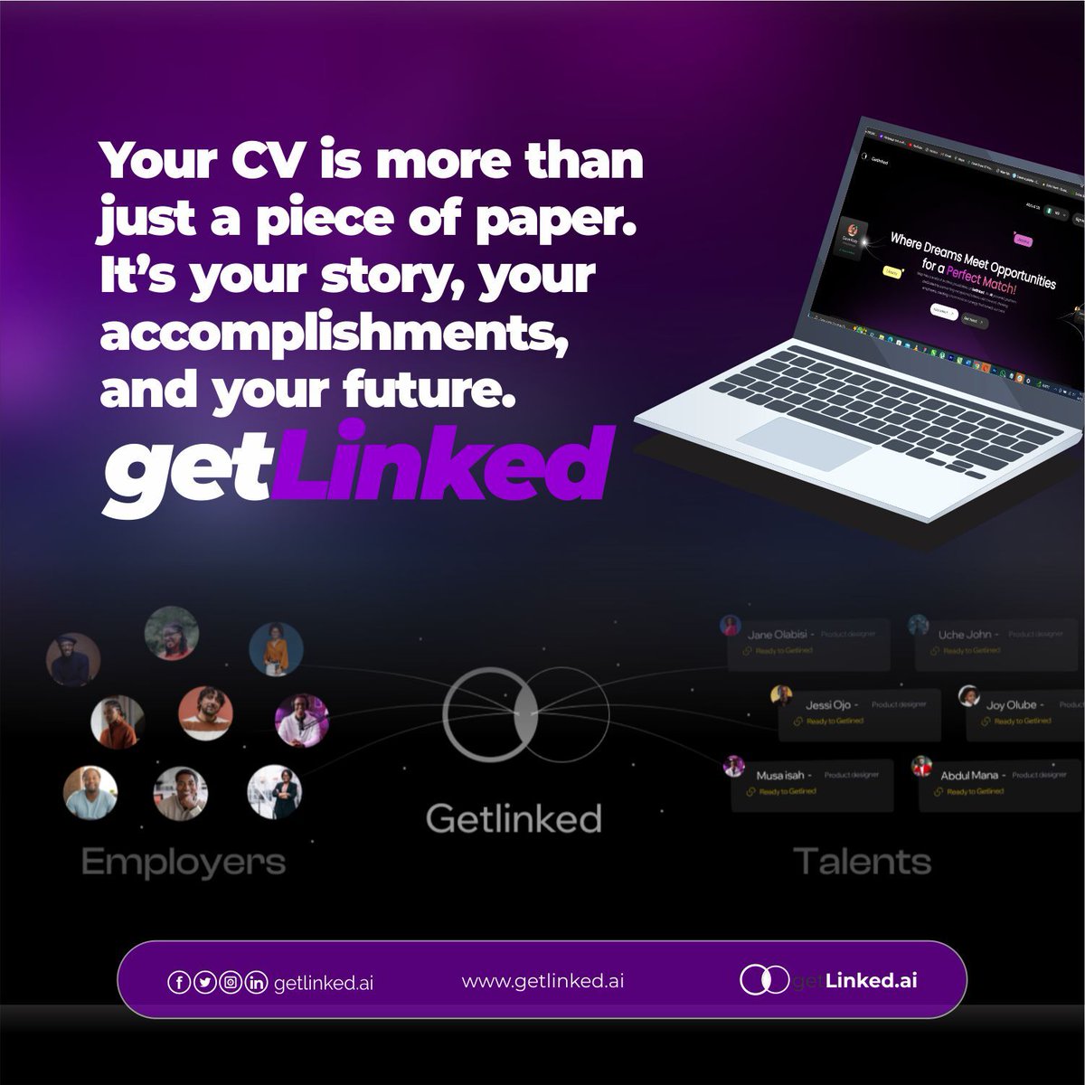 It is beyond a mere piece of paper, it holds the narrative of your journey, the milestones you've achieved, and the dreams that lie ahead. Build/ revamp your cv with us at app.getlinked.ai