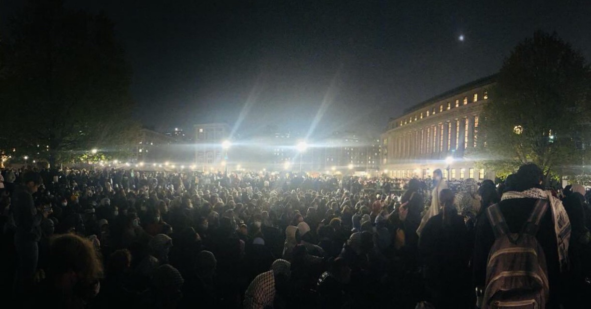 This is Columbia university past midnight, photo from @palyouthmvmt The old world order is dying. We go forward with courage and build a world of care, based in our shared humanity. The world building requires a free Palestine & an end to settler colonialism. The youth lead.