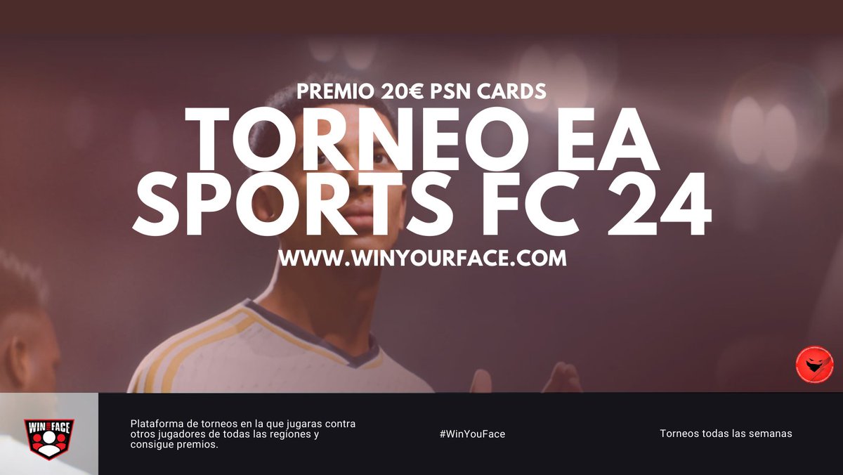 #TorneoDeSportsFC24 | Premio 20€ PSN Cards 8 plazas disponibles 🇪🇺 | 25 de Abril 17:00 Participa: winyourface.com/en/tournament/… #WinYourFace 🤍🥇