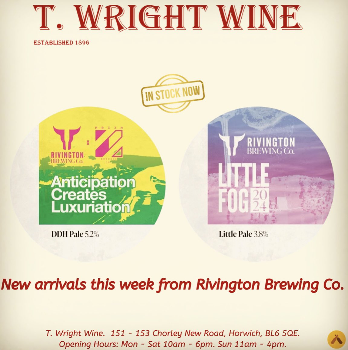 📣📣NOW IN STOCK🍻 Two great beers from @rivingtonbrewco 🍺 Anticipation Creates Luxuriation 🍺 Little Fog 2024 Find us on #Untapped #CraftBeer #Horwich #rivingtonbrew #rivingtonbrewco