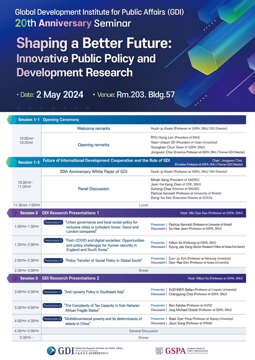 EAAProject's tweet photo. On the occasion of the 20th Anniversary Seminar of the Global Development Institute of Public Affairs (GDI) "Shaping a Better Future : Innovative Public Policy & Development Research" at the Graduate School of Public Administration (GSPA), Seoul National University @SeoulNatlUni , Co-Founder @bkatoka will be participating among presenters.

Date / Time : May 2nd 2024 - 15:30 ~16:00 PM KST
Topic : The Complexity of Tax Capacity in Sub-Saharan African Fragile States
Discussant : Prof. Jorg Michael Dostal (GSPA)
Venue : Bldg 57 Room 203, SNU