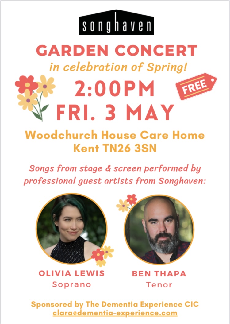 A fantastic event coming up thanks to @songhaven_uk on Friday 3rd May: #relaxedconcert in celebration of Spring at @WoodchurchHouse care home. Professional music in a JOYOUS, inclusive and proudly
#dementiafriendly atmosphere with singalongs & tea!🎶✨🫖