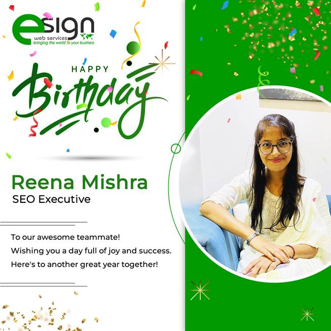 🎉 Happy Birthday Reena! 🎂 Our
SEO executive extraordinaire, keeping our online
presence shining bright!
.
.
#BirthdayGirl #SEOQueen #DigitalDivas #Celebrate
#AnotherYearStronger #PartyTime #TeamLove
#Grateful #WorkFam #CheersToYou #esignwebservices