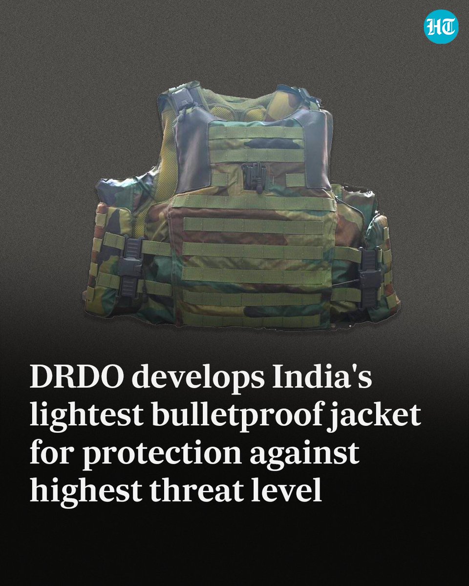 htTweets's tweet photo. The #DRDO has developed #India's lightest bulletproof jacket for protection against the highest threat level 6 of BIS.

Read more: https://t.co/Zy7fhGJ7zk https://t.co/7BbW31v3Dc
