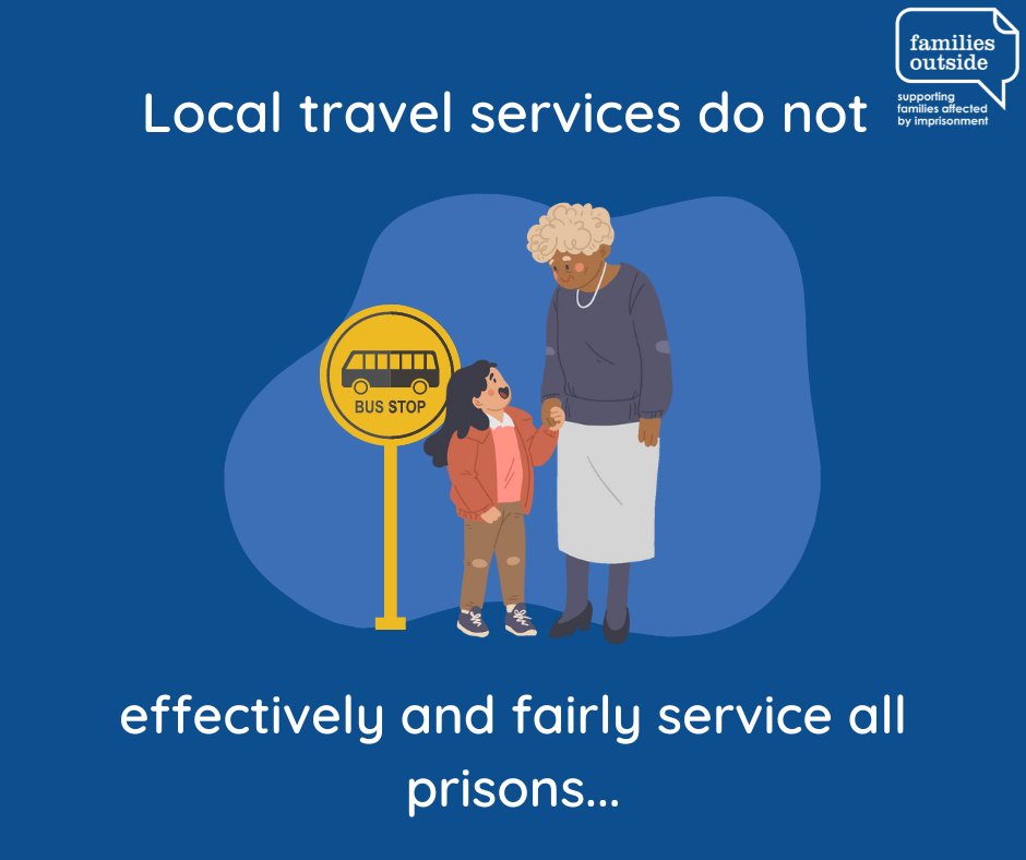 Local travel services don't effectively/fairly service all prisons leaving some families travelling 11 hours for a 30 minute visit. We join @FamiliesOutside in calling @scottishprisons to support contact by planning visit times with local travel options in mind. #NoEasyJourney