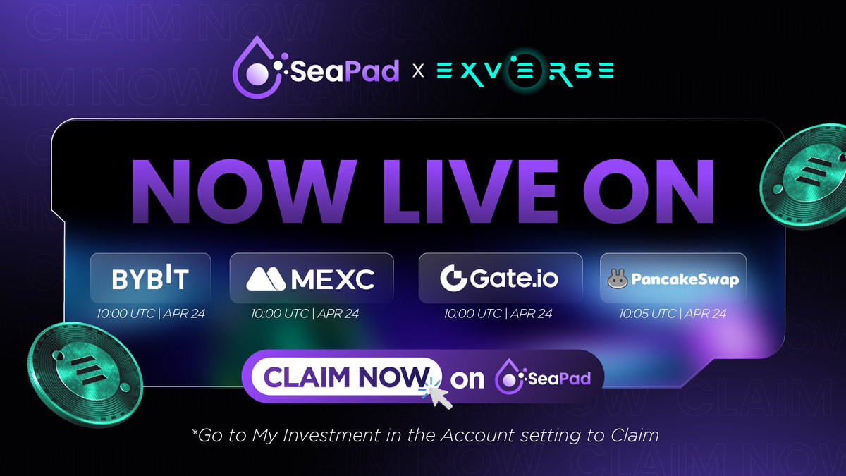 Claim your #EXVG NOW‼️ 🔥 @exverse_io listing on @Bybit_Official, @gate_io, @MEXC_Official & @PancakeSwap ✅ Trade on Bybit: bybit.com/en/trade/spot/… ✅ Trade on Gate.io: gate.io/trade/EXVG_USDT ✅ Trade on MEXC: mexc.com/exchange/EXVG_… ✅ Trade on PancakeSwap:…