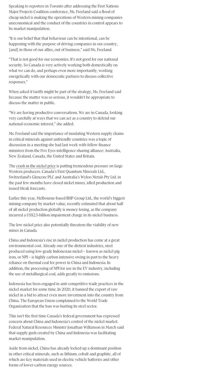 MisterG_8's tweet photo. 🧐Canada and allies considering trade measures against China and Indonesia over manipulation of #nickel market, Freeland says https://t.co/8WOjhunjJB