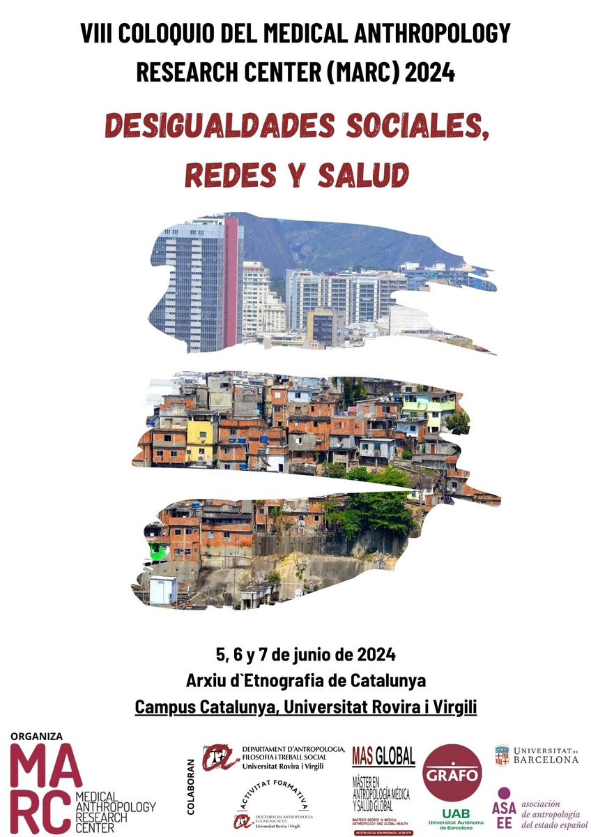 GrafoUab's tweet image. Abiertas las inscripciones del VIII Coloquio del Medical Anthropology Research Center (MARC) “Desigualdades Sociales, Redes y Salud”, 5, 6 y 7 de junio de 2024

docs.google.com/forms/d/e/1FAI…