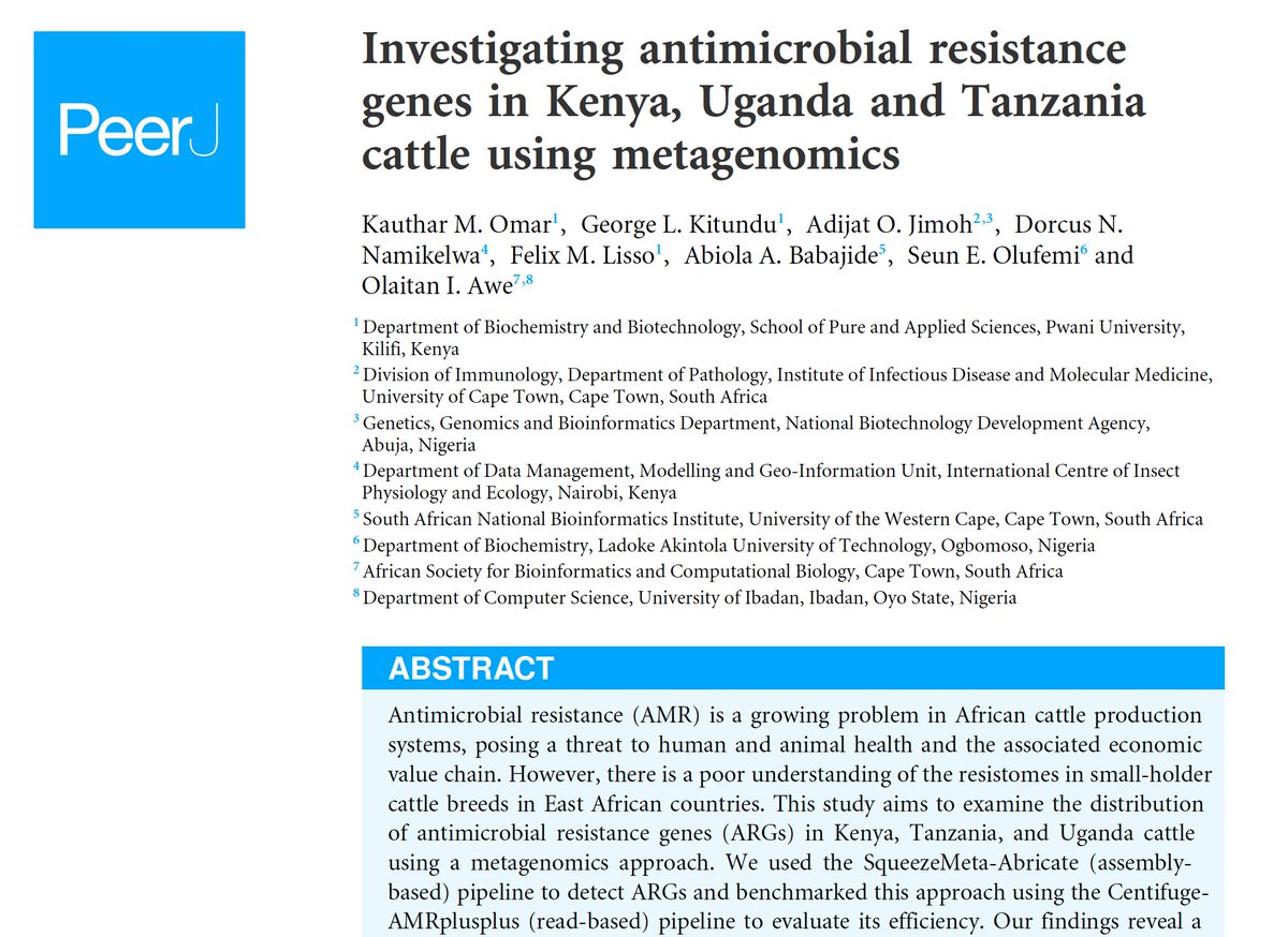 Our article has been published this week in @PeerJLife peerj.com/articles/17181

A big thank you to @cyprian_george, @laitanawe and all co-authors. 

 #AgriculturalScience #Bioinformatics #ComputationalBiology #VeterinaryMedicine #Zoology