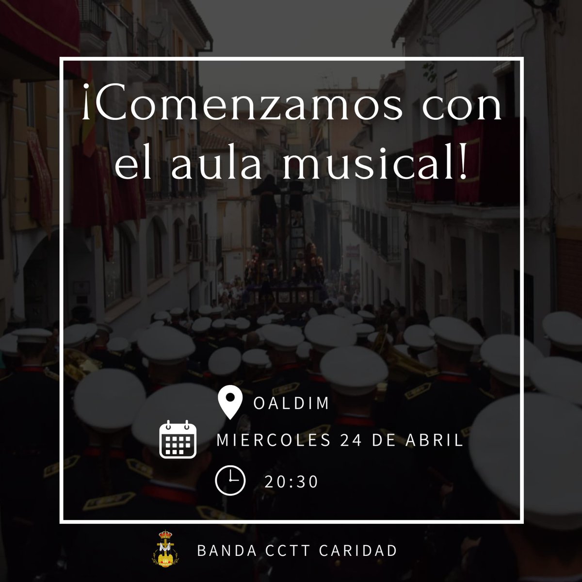 bandaCaridad's tweet photo. 📣!!!Comenzamos el aula musical🎼!!! 📣

Tras varias semanas de descanso comenzamos con el aula musical para formar los futuros músicos de nuestra banda.

¿Todavia no te has apuntado…?
Pues estás a tiempo de poder apuntarte y vivir experiencias únicas. ¿A qué esperas…? 
🥁🎺🎼 https://t.co/vAwCHe3yyI