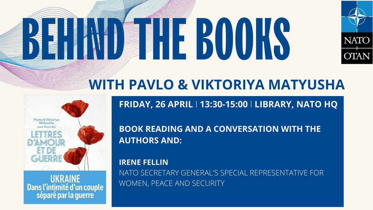 ‼️Only open to #NATO staff!‼️ This Friday at 1:30 PM, in the @NATO Library, SGSR @irenefellin will host a book reading and conversation with #Ukrainian authors of 'Lettres d'amour et de guerre', Viktoriya & Pavlo Matyusha. Don't miss it! #WPS #WeAreNATO