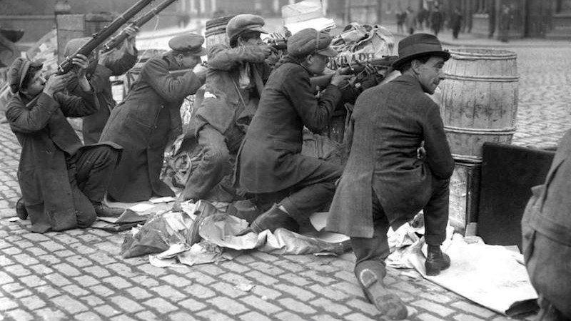 HistorySkillsUK's tweet photo. #OTD in 1916, Irish republicans began a rebellion against British rule. It began on Easter Monday and was subsequently referred to as the #EasterRising. The rebels were significantly outnumbered but held out for 6 days before surrendering. https://t.co/ehugIrrHID
