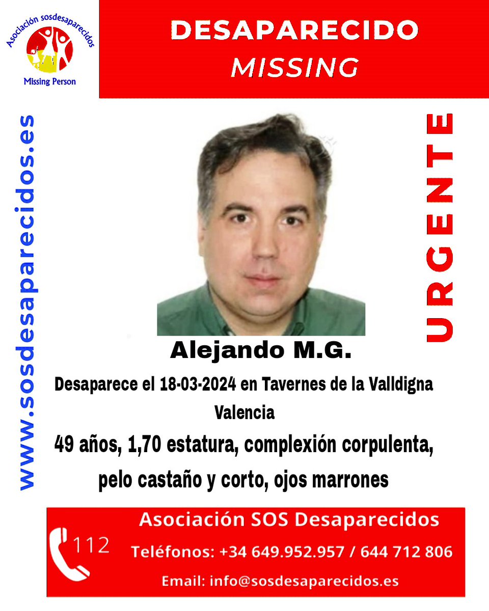 🆘 DESAPARECIDO
#desaparecido #sosdesaparecidos #Missing #España #TavernesdelaValldigna #Valencia
Síguenos @sosdesaparecido