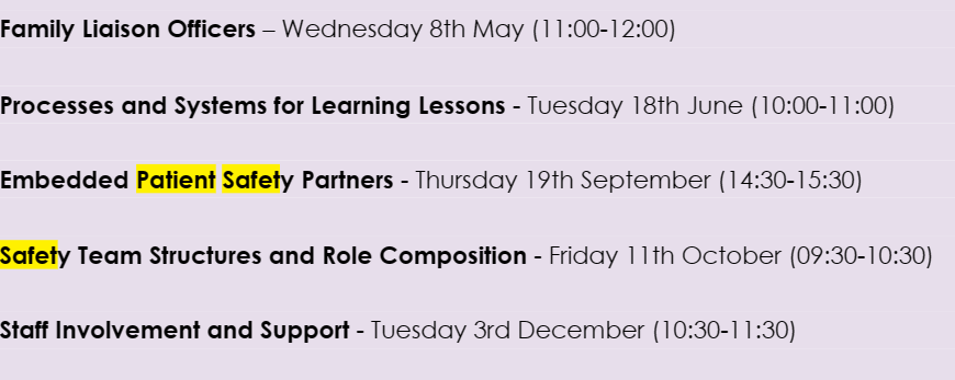 Have you signed up to the FREE patient safety workshops hosted by our Safety Incident Response Accreditation Network (#SIRAN) yet? Book your place here! forms.office.com/Pages/Response… Workshop topics and timings are included below: