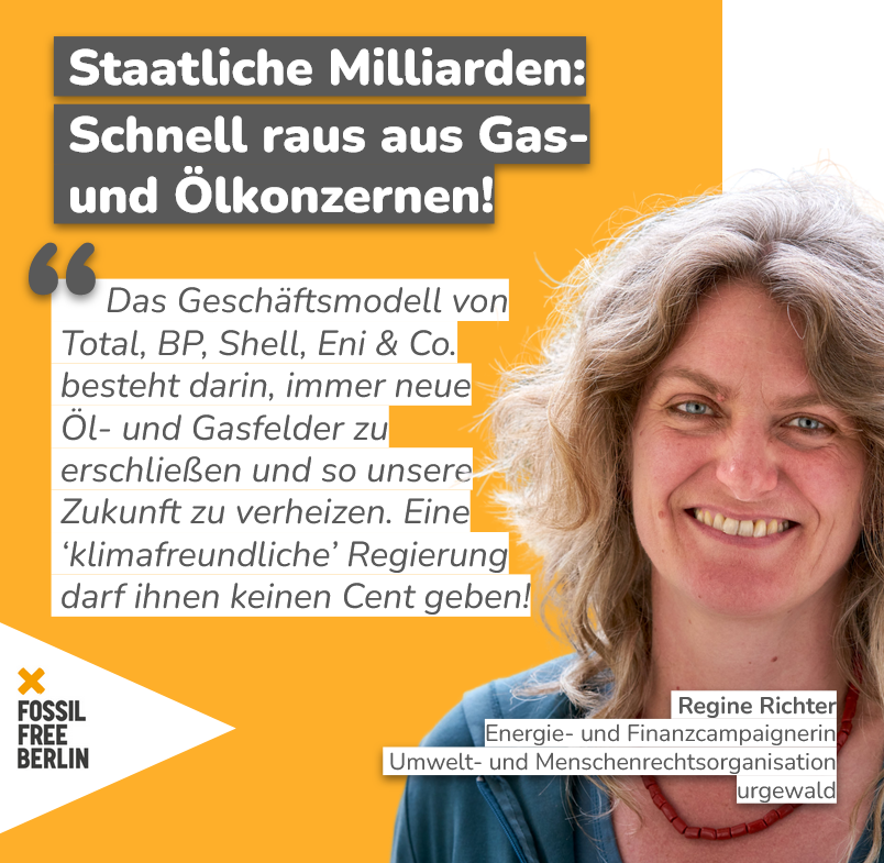 FOSSIL FREE Berlin (@divestberlin) on Twitter photo "Keinen Cent" sollte die Bundesregierung an Fossilkonzerne wie #Total #BP #Shell #Eni geben, fordert Regine Richter von <a href="/urgewald/">urgewald</a>. Denn mit immer neuen Gas- & Ölfeldern verheizen sie unsere Zukunft!
Wann verkaufen <a href="/BMI_Bund/">Bundesministerium des Innern</a> und der #KENFO-Atomfonds endlich ihre #AntiKlimaAktien? "Keinen Cent" sollte die Bundesregierung an Fossilkonzerne wie #Total #BP #Shell #Eni geben, fordert Regine Richter von <a href="/urgewald/">urgewald</a>. Denn mit immer neuen Gas- & Ölfeldern verheizen sie unsere Zukunft!
Wann verkaufen <a href="/BMI_Bund/">Bundesministerium des Innern</a> und der #KENFO-Atomfonds endlich ihre #AntiKlimaAktien?