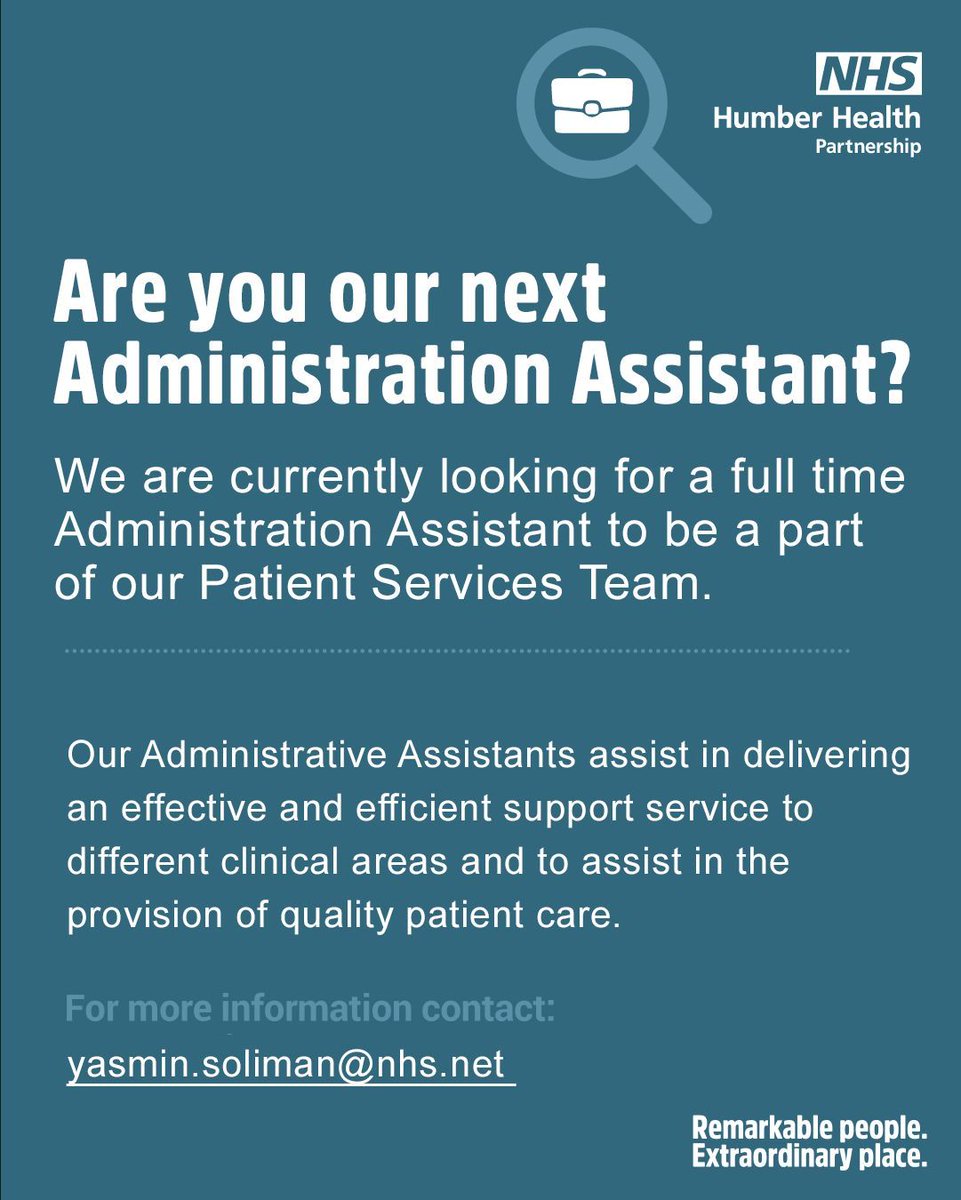 Want to be part of our Patient Services Team? We have the job for you, become our next Administration Assistant, see details below: buff.ly/3Qg0hij