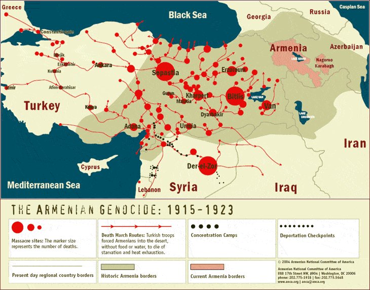Today is Armenian Genocide Remembrance Day. Map shows the roots of the death march into the Syrian desert. Approximately 1.5 million Armenians were systematically deported, massacred, or marched to their deaths by the Ottoman Empire