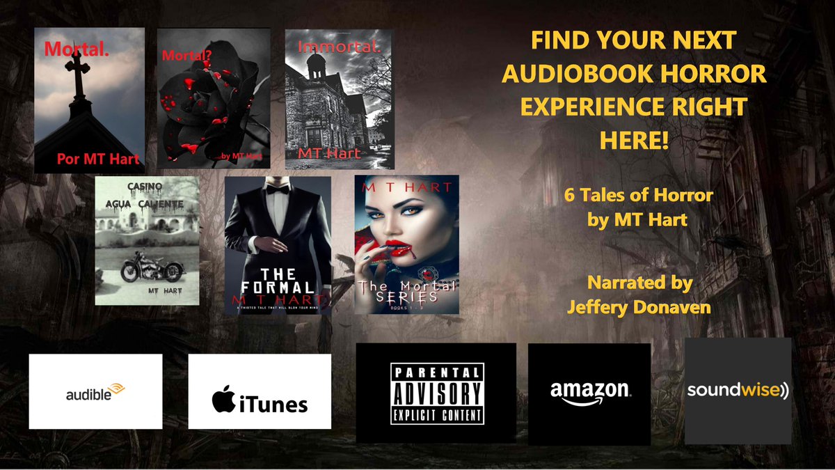 @motorcycles_4 #audiobook fans looking for a HORROR experience? #nobubblegumvampiresallowed #vampire #horror #audiobook @TheVoiceChoice1 @MTHart12 Presents the Mortal Series(3 books in 1) audible.com/pd/MT-Hart-Pre… The Formal audible.com/pd/The-Formal-… Casino Agua Caliente audible.com/pd/Casino-Agua…