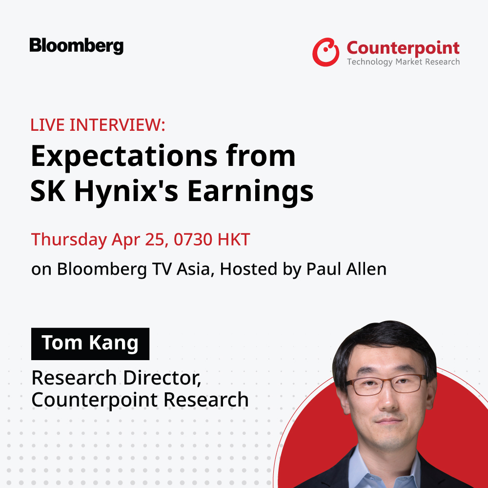 Join our Research Director, @mobilekang, for a live interview on @BloombergTV Asia expectations from @SKhynix's earnings. The interview will be hosted by @PaulAllenLive and will air live on Thursday, April 25 at 0730 HKT. #SKHynix #Earnings #Bloomberg #Technology #Research