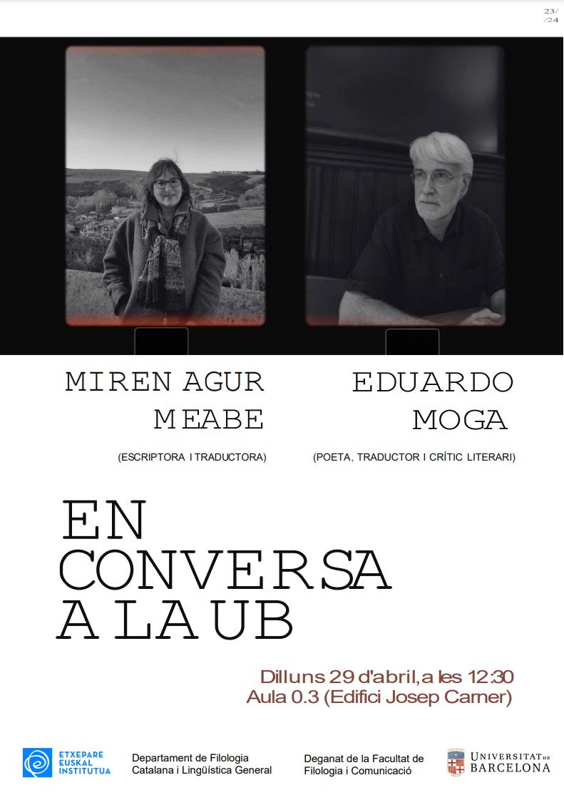 Conversa literària entre els escriptors Miren Agur Meabe i Eduardo Moga linguistica.ub.edu/agenda/convers…