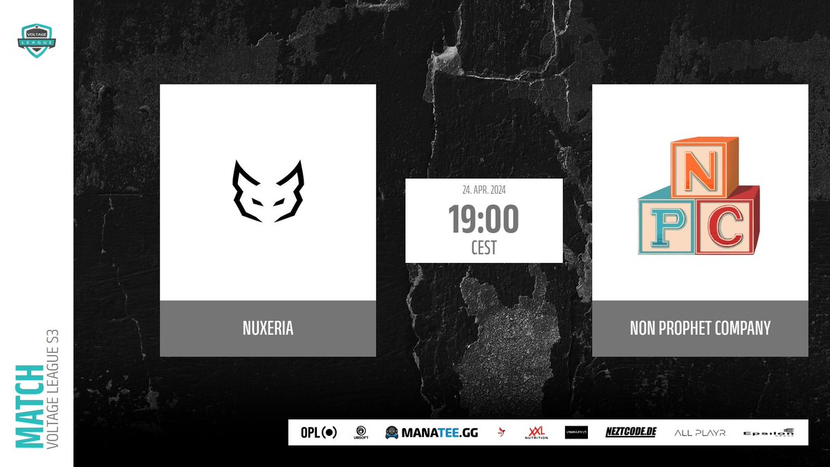 Voltage League (@leaguevoltage) on Twitter photo Two teams fighting to avoid elimination Tonight❌
<a href="/NuxeriaEsport/">Nuxeria Esport</a> 🆚 <a href="/NonProphetLFO/">Non Prophet Company</a>
🎙️Casters: <a href="/Owain_Godfrey03/">Owain.G</a> & <a href="/DonPingus/">Pedro</a>
👤Host: <a href="/Avronaofficial/">avrona🇵🇱 🇺🇦</a>
👀Observer: #Timasich
🖥️Producer: <a href="/rouwen2000/">rouwen_2000 | NXT</a> Two teams fighting to avoid elimination Tonight❌
<a href="/NuxeriaEsport/">Nuxeria Esport</a> 🆚 <a href="/NonProphetLFO/">Non Prophet Company</a>
🎙️Casters: <a href="/Owain_Godfrey03/">Owain.G</a> & <a href="/DonPingus/">Pedro</a>
👤Host: <a href="/Avronaofficial/">avrona🇵🇱 🇺🇦</a>
👀Observer: #Timasich
🖥️Producer: <a href="/rouwen2000/">rouwen_2000 | NXT</a>