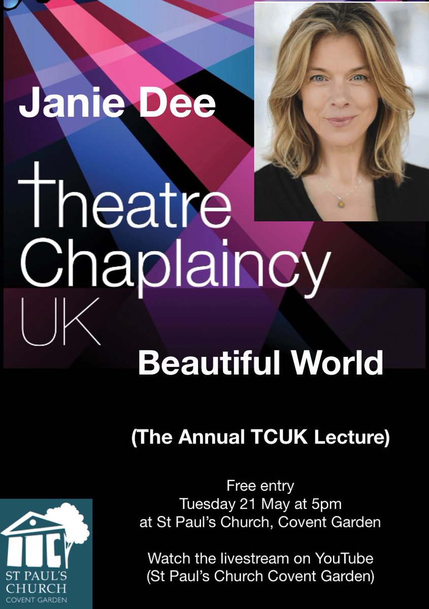 We’re excited to announce that this year’s TCUK lecture will be given by the wonderful @Deejanie at 5pm on Tuesday 21 May at @actorschurch Free entry. All welcome.