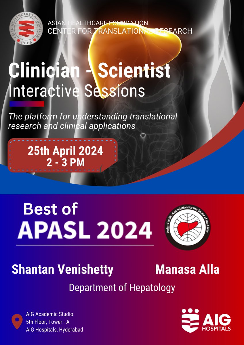 Clinicians from our Department of Hepatology will present the best of science that was showcased at the #APASL2024 during this week's Clinician Scientist Interactive Session. #LiverDiseases #CLD #Cirrhosis #HCC #AIGHospitals #AHF