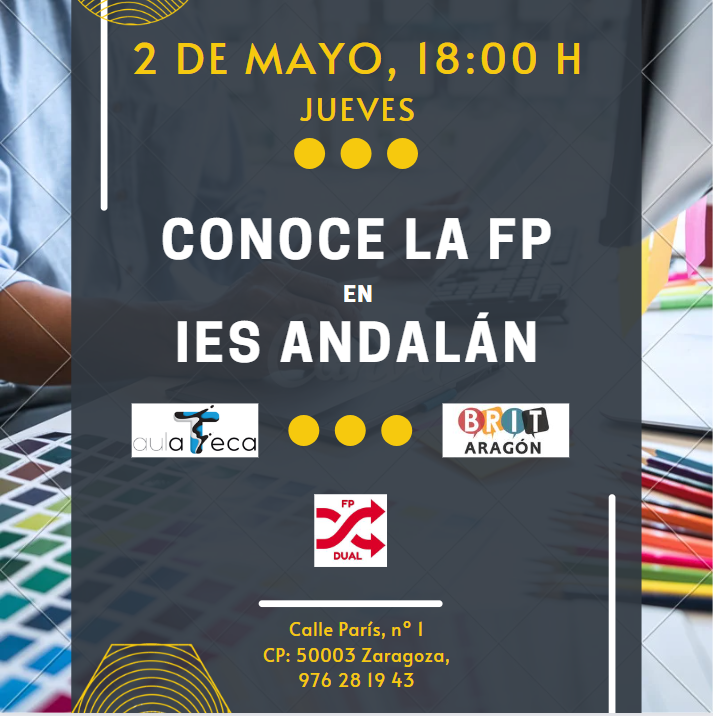fpandalanciclos's tweet photo. Próximo jueves a las 18:00h, en @IES_Andalan. #SemanadelaFP https://t.co/UmcT7sB0t0