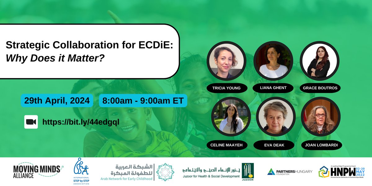 🎤Join us, @ISSA_ECD, @ANECD1, Partners Hungary Foundation & @Juzoor as we discuss how strategic collaboration by #ECD networks & stakeholders in crisis can increase the effectiveness of humanitarian response... 🗓️28 April | 8:00 am ET Register Here>bit.ly/44edgql