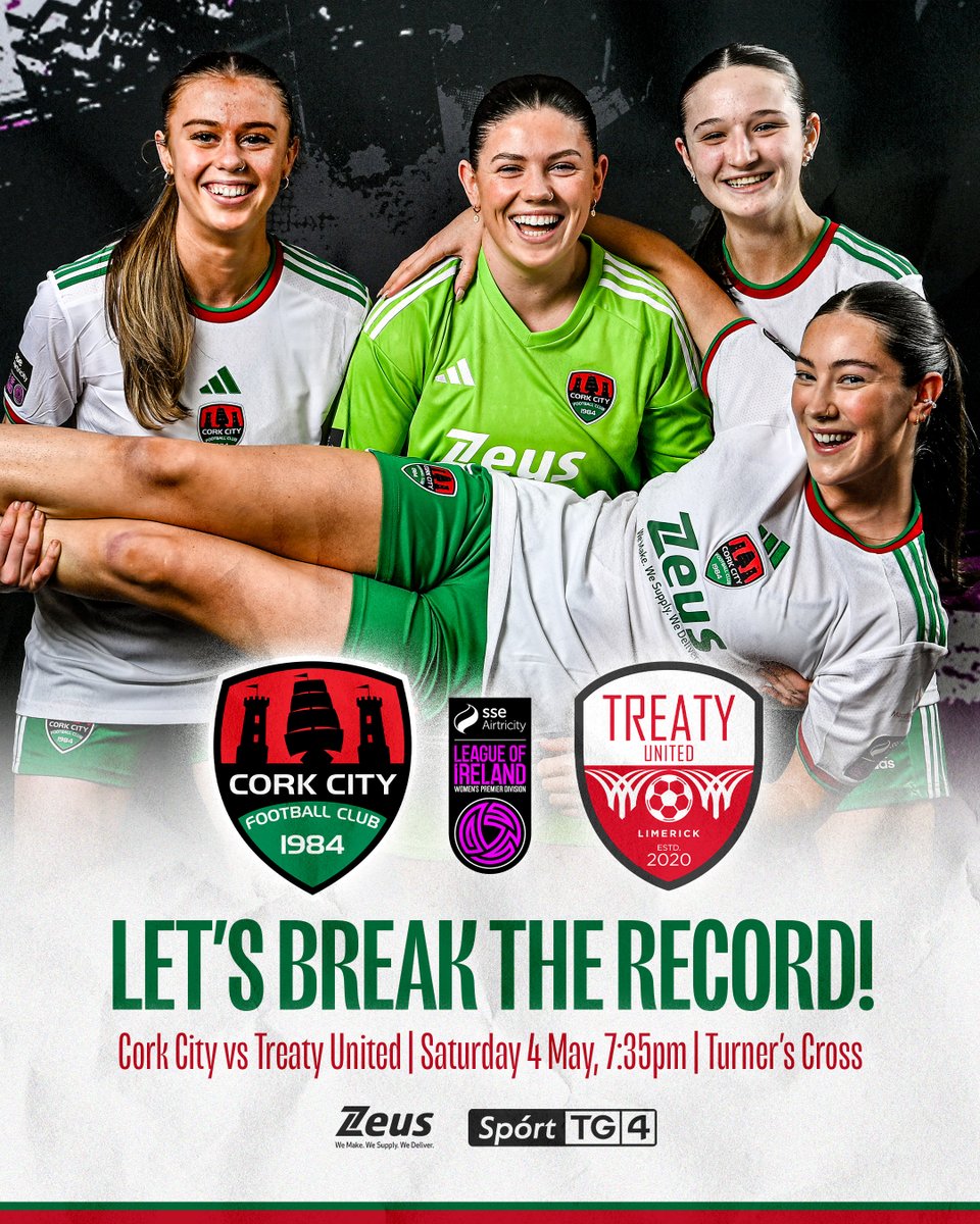 𝗟𝗘𝗧'𝗦 𝗕𝗥𝗘𝗔𝗞 𝗧𝗛𝗘 𝗥𝗘𝗖𝗢𝗥𝗗! 🏟️

We're back at The Cross on Saturday, 4 May, for a big Munster Derby against Treaty United, and it's live on <a href="/SportTG4/">Spórt TG4</a> 📺

Let's pack out the Cross and take back our WPD attendance record ✊🏼

CorkCityFC.ie/tickets

#CCFC84