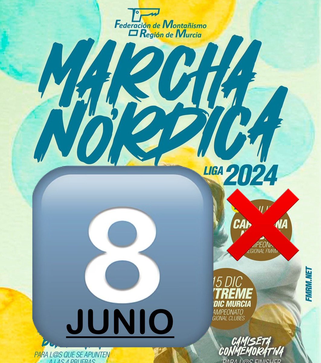 🔊Cambio de fecha de la Cartagena Nórdica de Marcha Nórdica

La prueba de Cartagena de Marcha Nórdica del día 9 de junio se adelanta un día, al 8 de junio por la tarde (19:30). 

El motivo del cambio es por las elecciones europeas del domingo 9 de junio. ¡En breve inscripciones!
