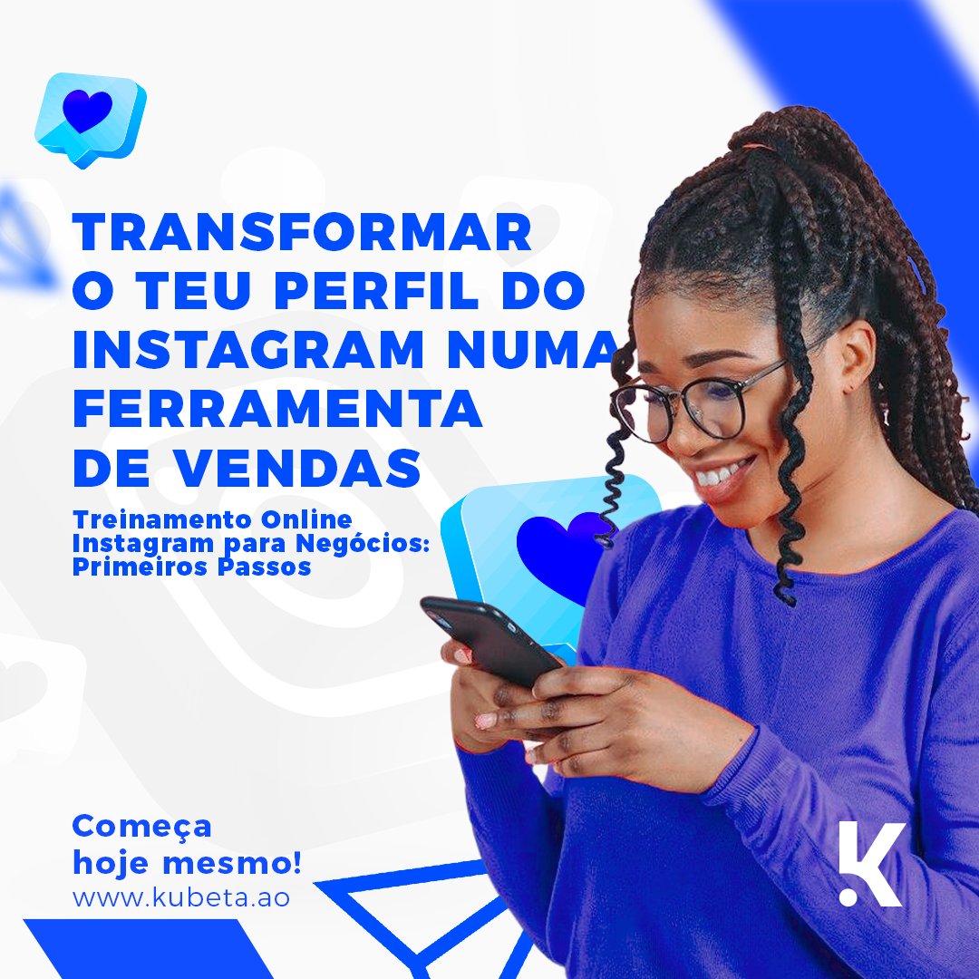 Descobre como transformar o teu perfil do Instagram numa poderosa ferramenta de vendas. Aprende estratégias para atrair o público certo, converter seguidores em clientes e explorar todas as ferramentas da plataforma. 

#kubeta_ao #cursosonline #mudancascomconhecimento