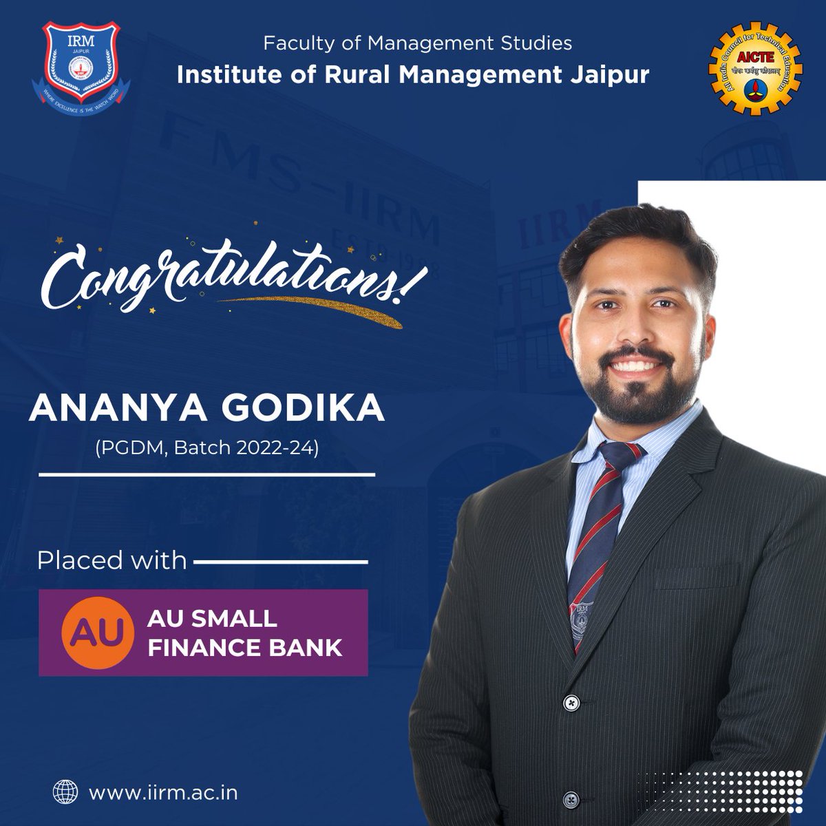 fmsirm's tweet photo. Heartiest congratulations to 𝗔𝗻𝗮𝗻𝘆𝗮 𝗚𝗼𝗱𝗶𝗸𝗮 of 𝗣𝗚𝗗𝗠, 𝗕𝗮𝘁𝗰𝗵 𝟮𝟬𝟮𝟮-𝟮𝟰 on getting placed in 𝐴𝑈 𝑠𝑚𝑎𝑙𝑙 𝑓𝑖𝑛𝑎𝑛𝑐𝑒 𝑏𝑎𝑛𝑘.
Admissions are now open 𝗵𝘁𝘁𝗽𝘀://𝗶𝗶𝗿𝗺.𝗮𝗰.𝗶𝗻 
#PlacementSuccess #IIRM #collegeplacments https://t.co/0olZf8y05z